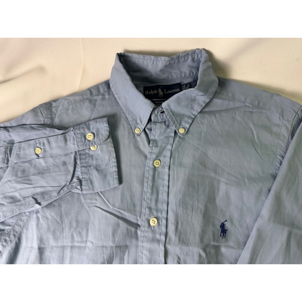 Ralph Lauren Yarmouth Mens L/s Blue Pony Pinpoint Oxford Shirt Sz 16 x 34/35
